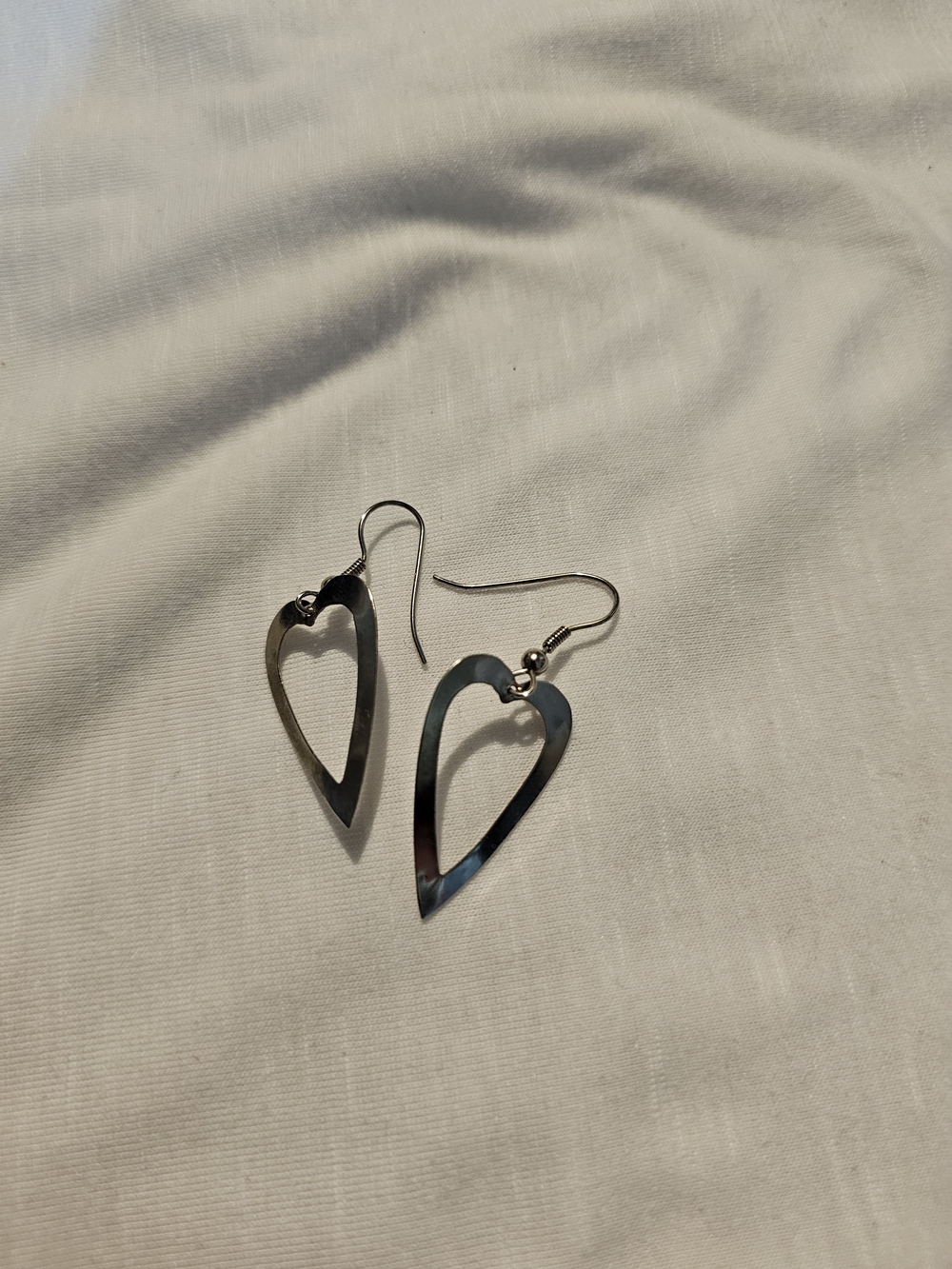 Open Heart Silver Drop Earrings for Women